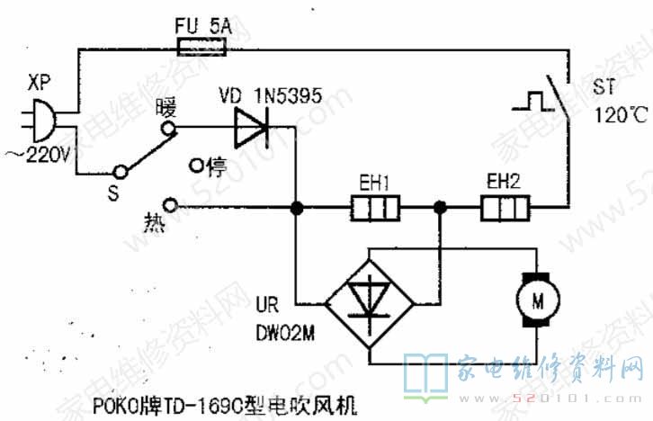 POKO牌TD-169C电吹风机电路原理图