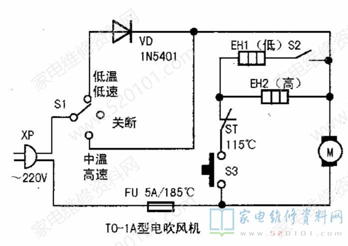 TO-1A型电吹风机电路原理图